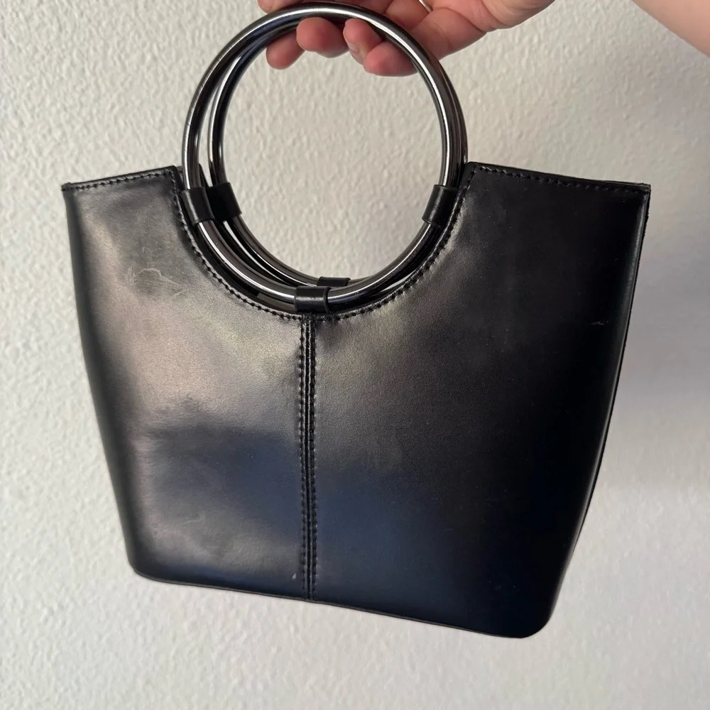 Daniela Moda Vera Pelle Leather Ring Handbag Made in Italy Sleek Chic Minimalist - Picture 3 of 13